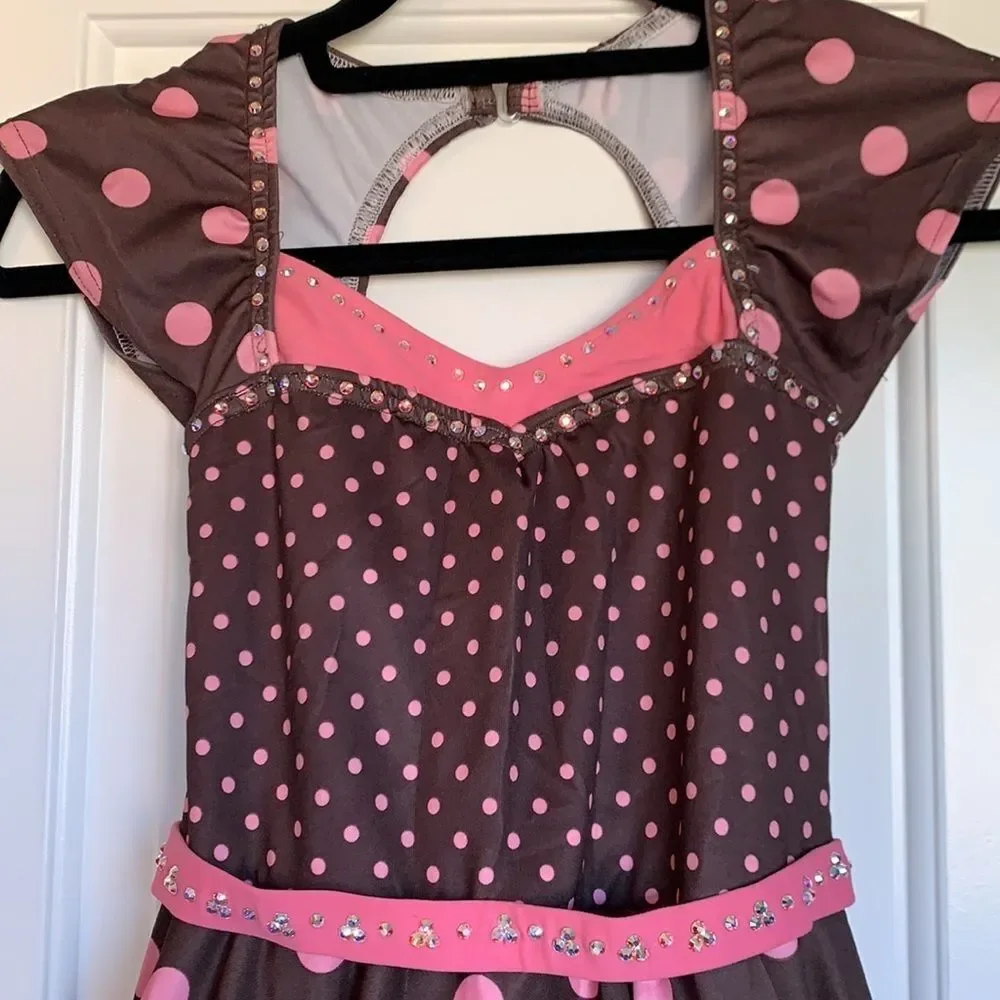 1950’s Style Brown & Pink Polka Dot dress with Tulle underskirt - L or XL Child